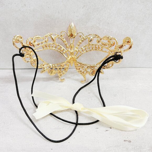 Gold masquerade mask, pink crystal mask, Cosplay mask, Venetian mask, ball mask - Picture 8 of 8